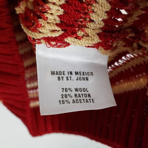 St. John Sport Holiday Cardigan Wool Blend Sweater Red Gold Stripe V-Neck XS - Picture 5 of 9